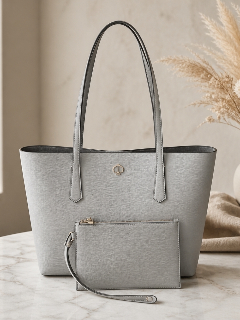 Kate Spade Grey Tote with Wristlet And COA